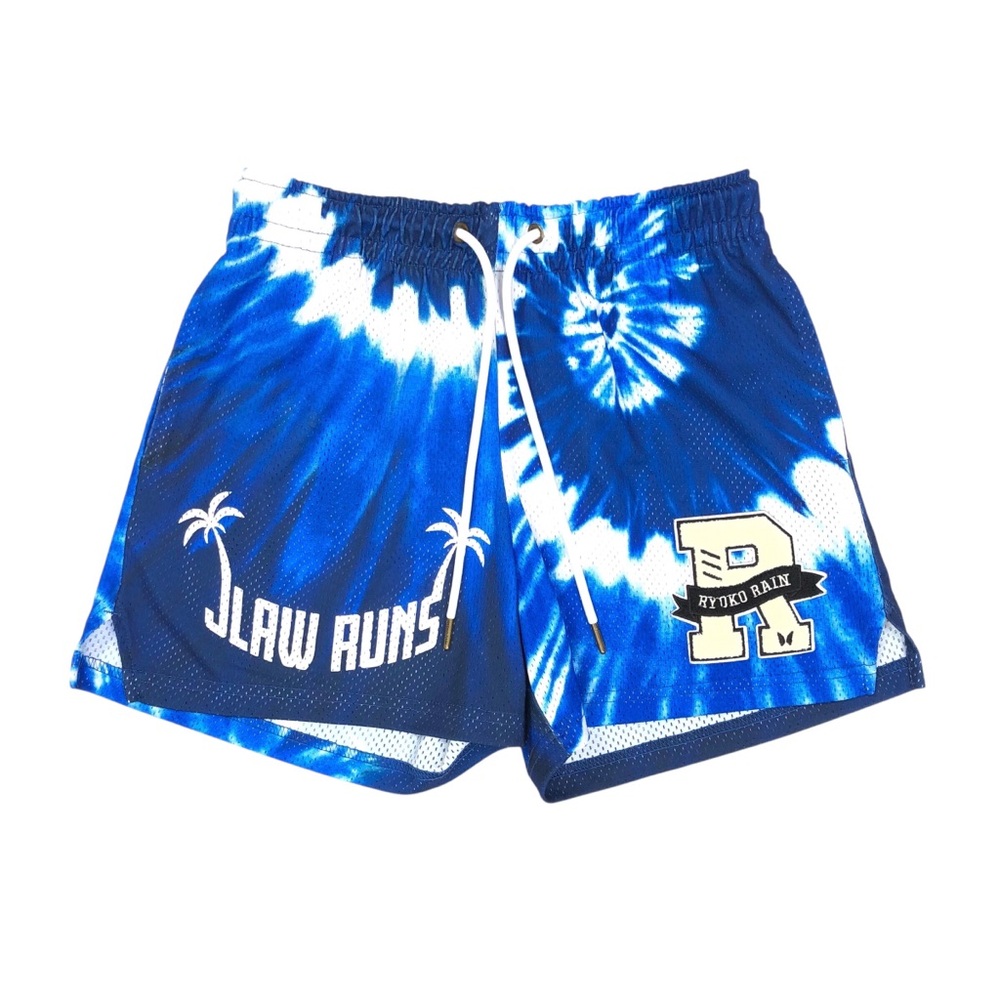 Ryoko Rain Mesh Shorts Men's Size Medium 4" Inseam Blue Patch Dyed Pattern